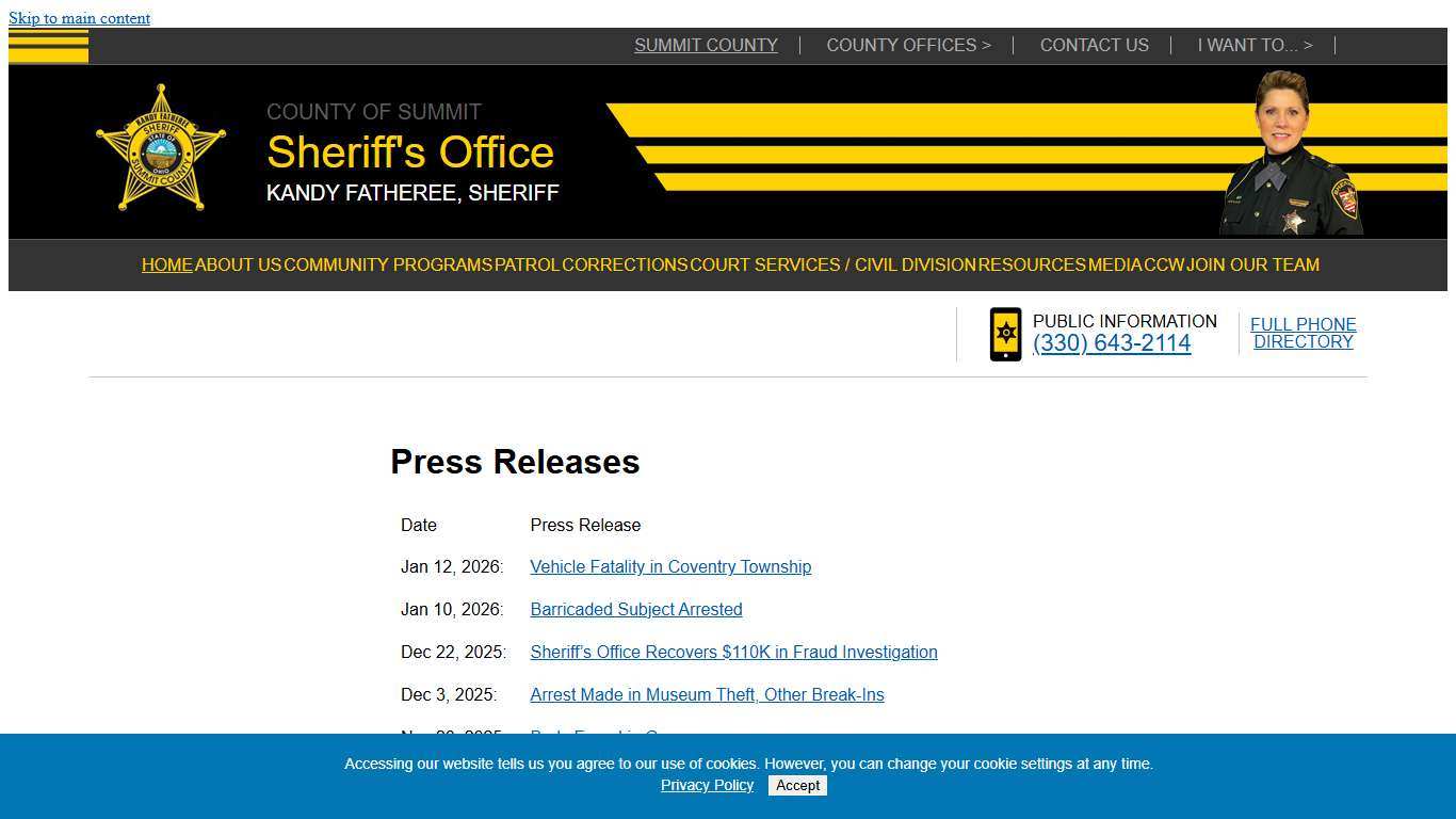 Press Releases : Summit County Sheriff's Office
